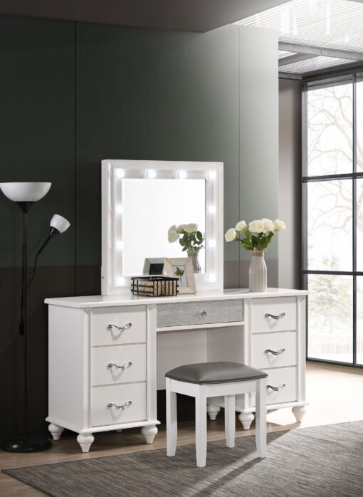 Barzini 7-drawer Vanity Set with Lighting White - Image 7