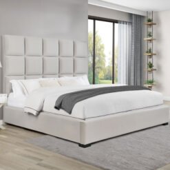 Panes Upholstered Eastern King Panel Bed Beige