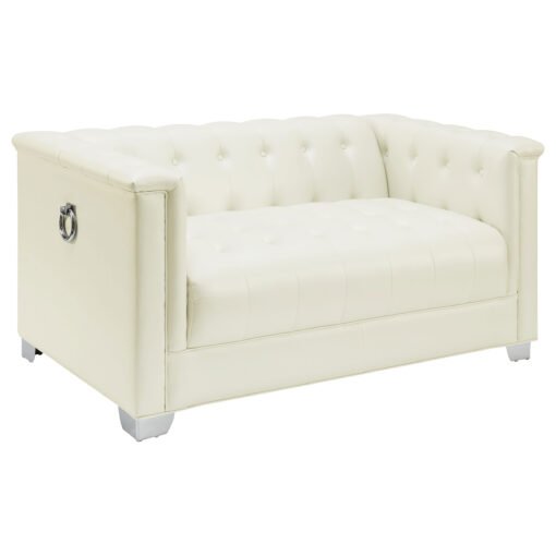 Chaviano Upholstered Track Arm Loveseat Pearl White - Image 2