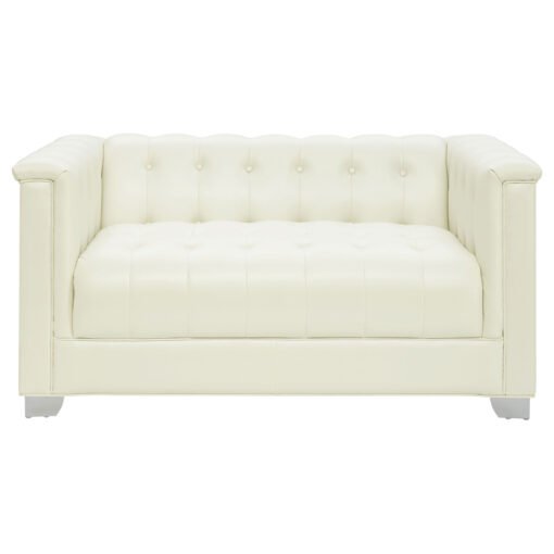 Chaviano Upholstered Track Arm Loveseat Pearl White - Image 3