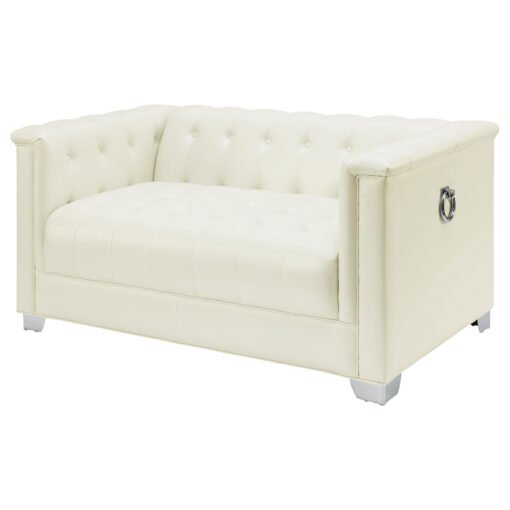 Chaviano Upholstered Track Arm Loveseat Pearl White - Image 4