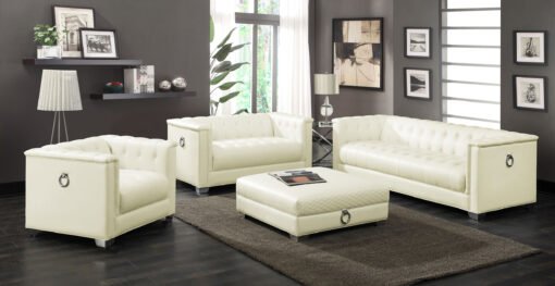 Chaviano Square Upholstered Ottoman Pearl White - Image 7