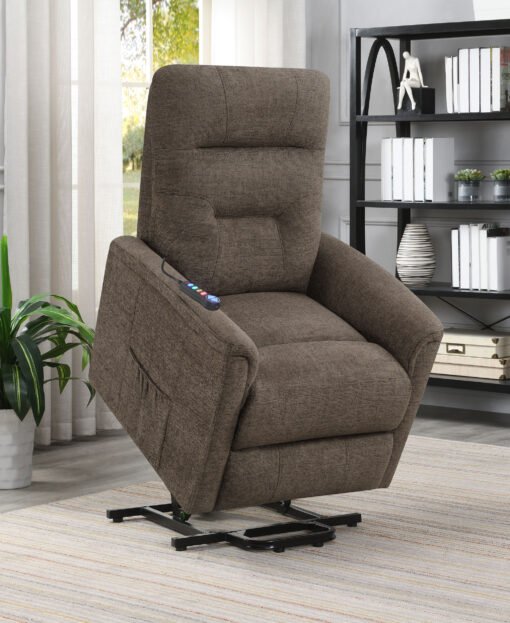 Henrietta Upholstered Power Lift Massage Chair Brown - Image 3