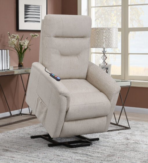 Henrietta Upholstered Power Lift Massage Chair Beige - Image 3
