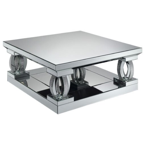 Amalia Square Mirrored Acrylic Crystal Coffee Table Silver - Image 2
