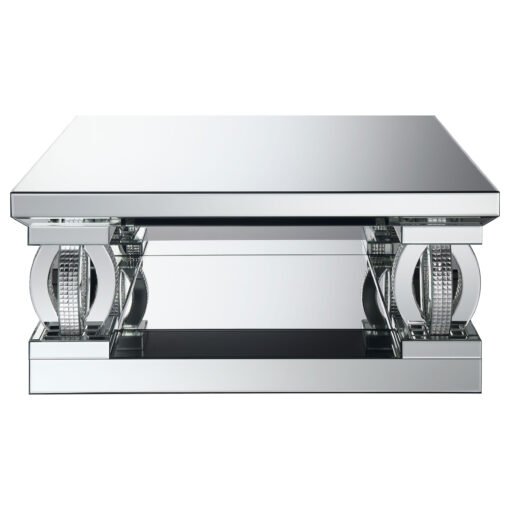 Amalia Square Mirrored Acrylic Crystal Coffee Table Silver - Image 3