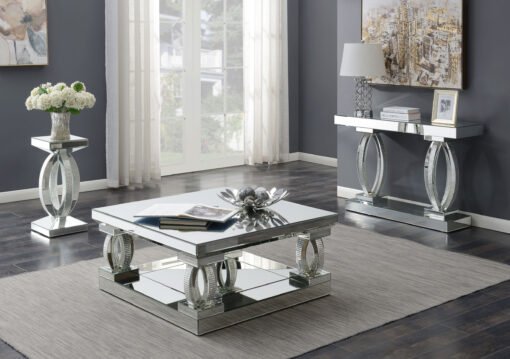 Amalia Square Mirrored Acrylic Crystal Coffee Table Silver - Image 5