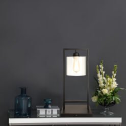 Shoto 20-inch Glass Shade Metal Bedside Table Lamp Black