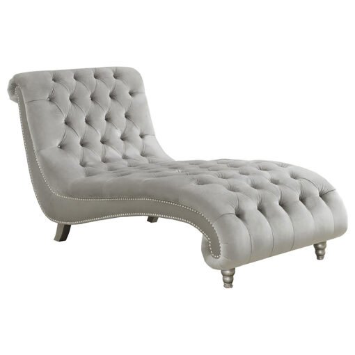 Lydia Velvet Upholstered Tufted Chaise Grey - Image 2