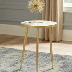 Acheson Round Marble Top Side Table White and Gold