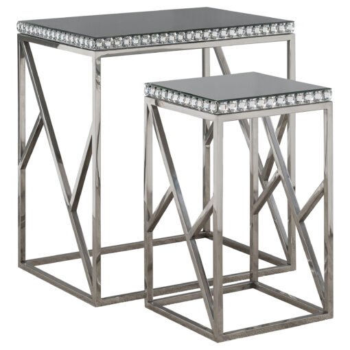 Betsy 2-piece Mirrored Stainless Steel Nesting Tables Silver - Image 2