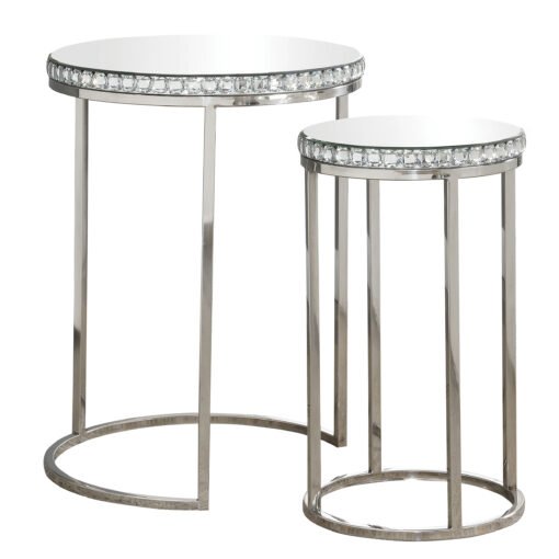 Addison 2-piece Round Mirror Top Nesting Tables Silver - Image 2