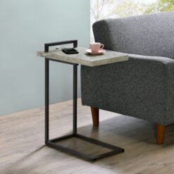 Maxwell C-shaped Side Table USB Charging Grey Faux Marble