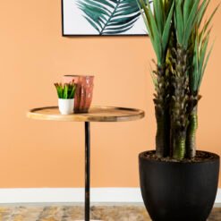 Ginevra Wood Top Marble Base Table Natural Brown and White