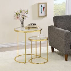 Maylin 2-piece Round Glass Top Nesting Table Set Gold