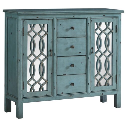 Rue 4-drawer Wood Trellis Accent Storage Cabinet Blue - Image 2