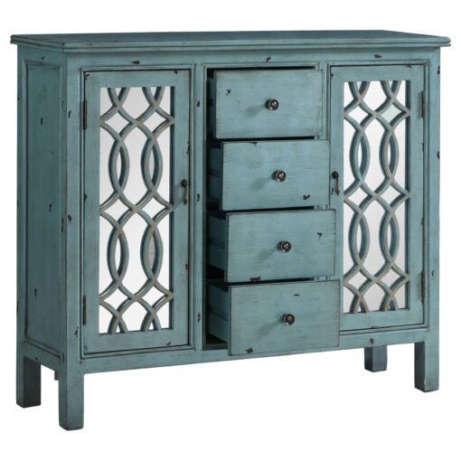 Rue 4-drawer Wood Trellis Accent Storage Cabinet Blue - Image 3
