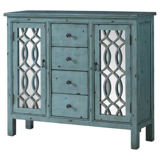 Rue 4-drawer Wood Trellis Accent Storage Cabinet Blue - Image 6